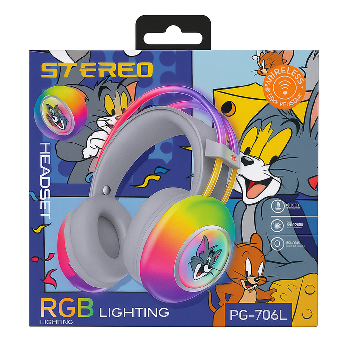 Tom & Jerry PG-706L Wireless RGB Headphones (Light-Up, Cartoon Edition)