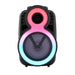 Portable speaker with colorful LED lighting on a white background