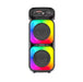 Colorful portable speaker with RGB lighting on a white background