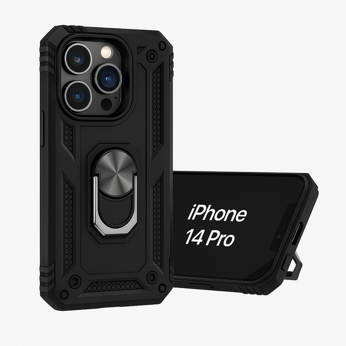 Rugged Armor Kickstand Case for iPhone 14 Pro – Black