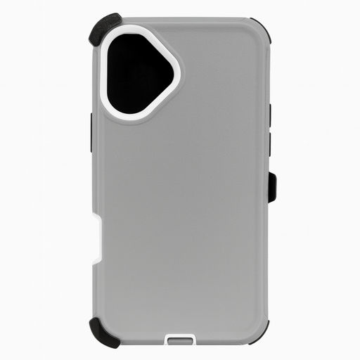 Gray phone case with black accents on a white background