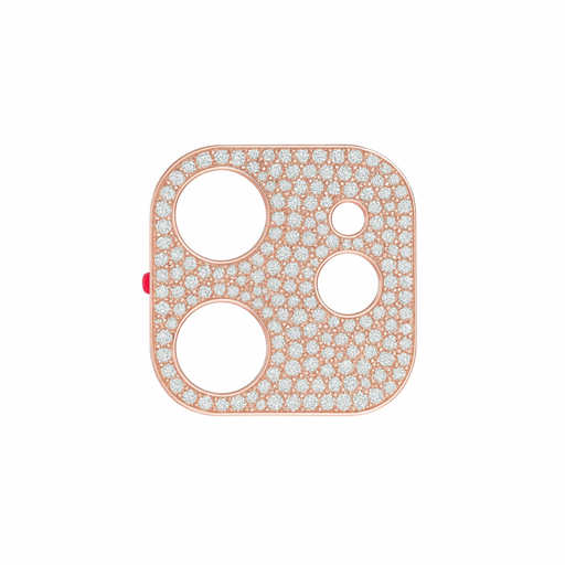 Rose gold phone case with diamond-like stones on a white background