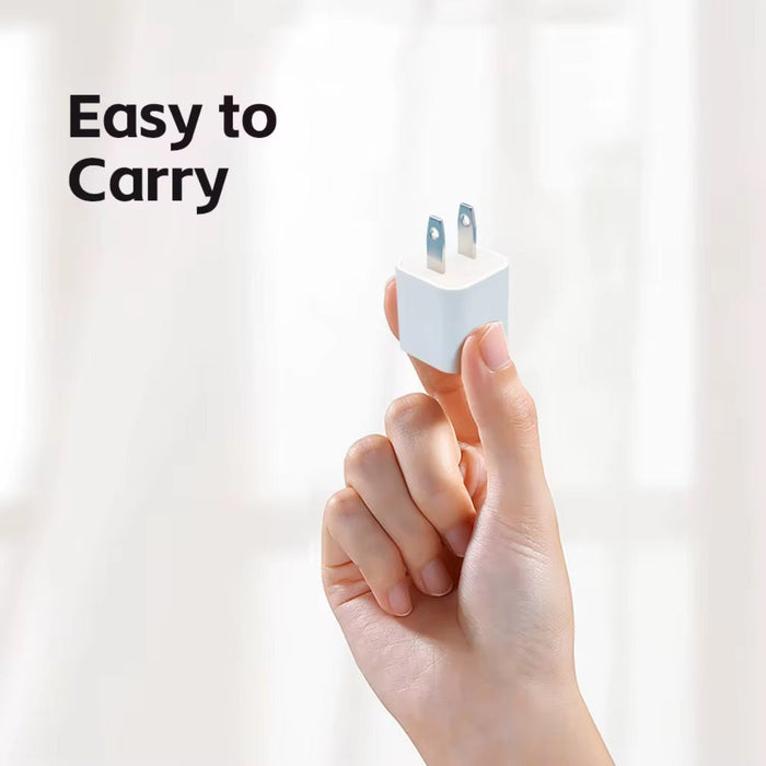Hand holding a small white device with text 'Easy to Carry' on a light background