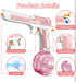 Pink and white water gun with features highlighted on a white background