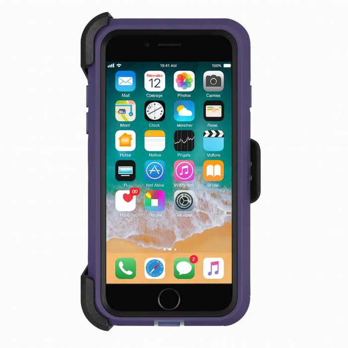 Smartphone with a purple case on a white background