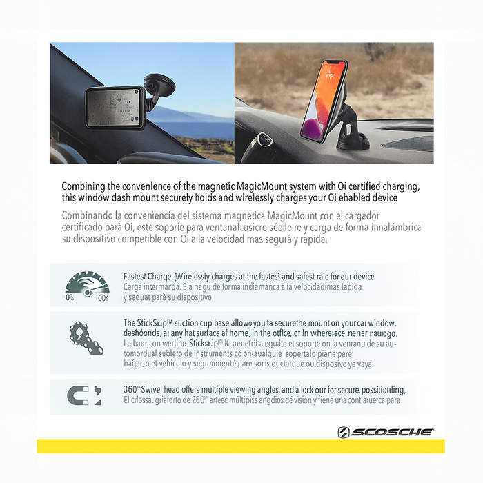 Scosche MagicMount™ Pro Charge – Wireless Fast Charging Magnetic Mount (Window/Dash)