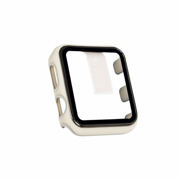White watch case with black screen on a white background