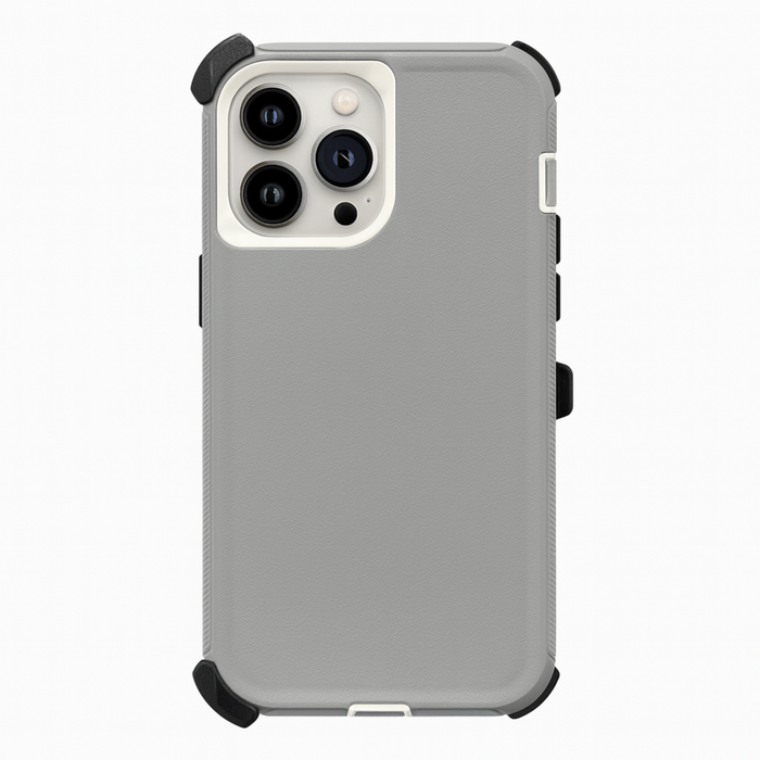 Gray phone case with black accents on a white background