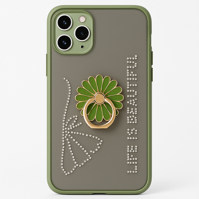 iPhone 11 Pro Max Case – Green Flower Ring with Rhinestone Design