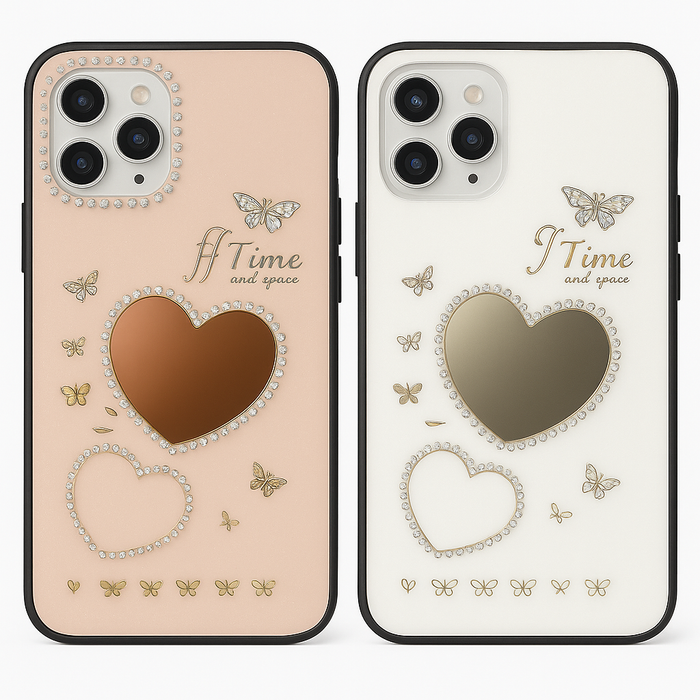 iPhone 12/12 Pro Mirror Heart Case – Glitter Butterfly Design