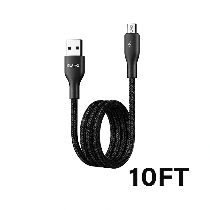 KLGO Strong 3000 – 10FT Braided USB-A to Micro-USB Charging Cable (5A Output)