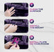 Step-by-step guide on installing a phone mount in a car, with hands performing each action.