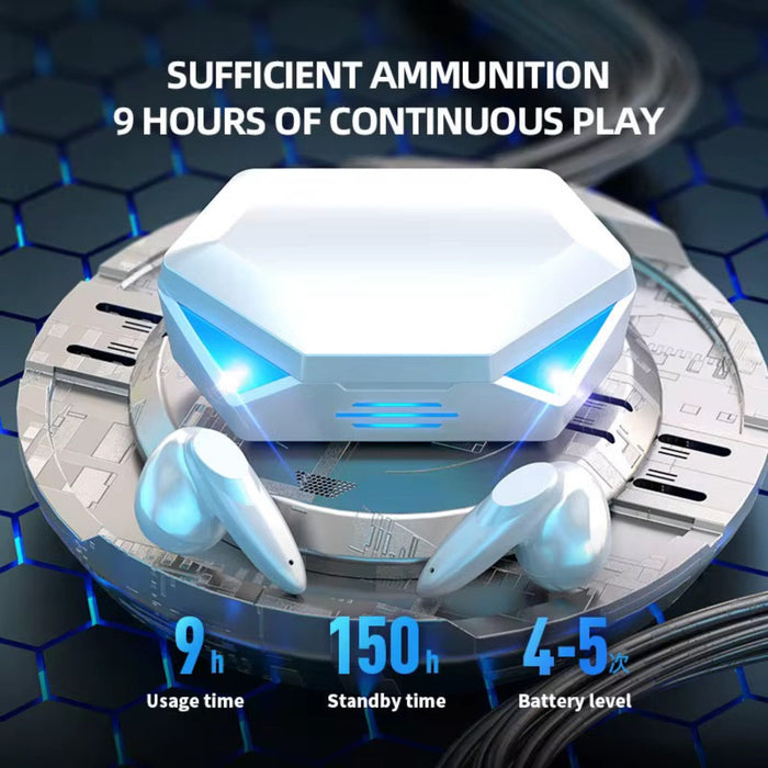Gaming mouse and mouse pad with battery life indicators on a futuristic background
