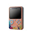 Handheld game player with colorful design on a white background