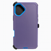 Purple phone case with black and blue accents on a white background