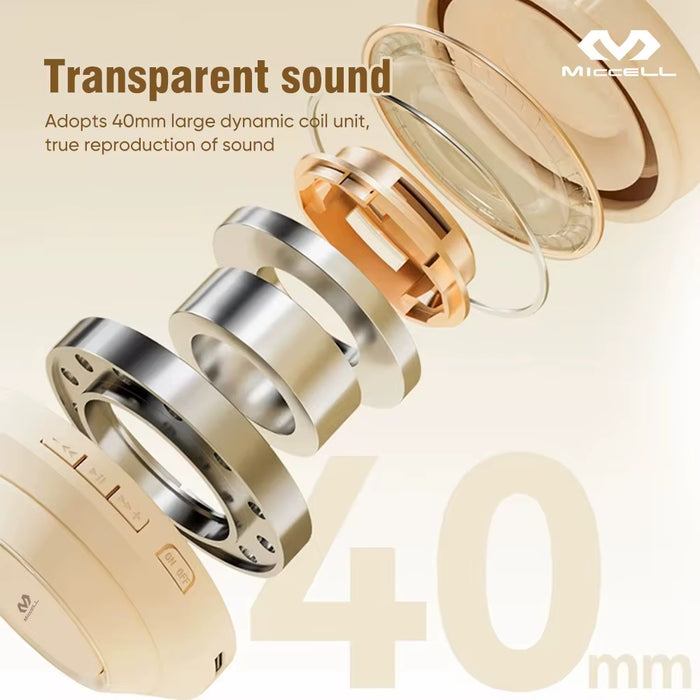 Miccell Wireless Headset – Bluetooth Over-Ear Headphones with Mic