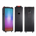 Black portable PA speaker with colorful LED display on a white background