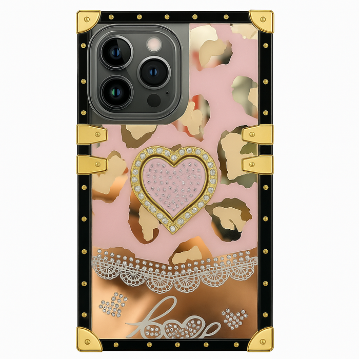 Luxury Leopard Heart Kickstand Case – For iPhone 16 Pro