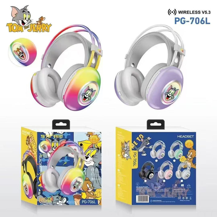 Tom & Jerry PG-706L Wireless RGB Headphones (Light-Up, Cartoon Edition)