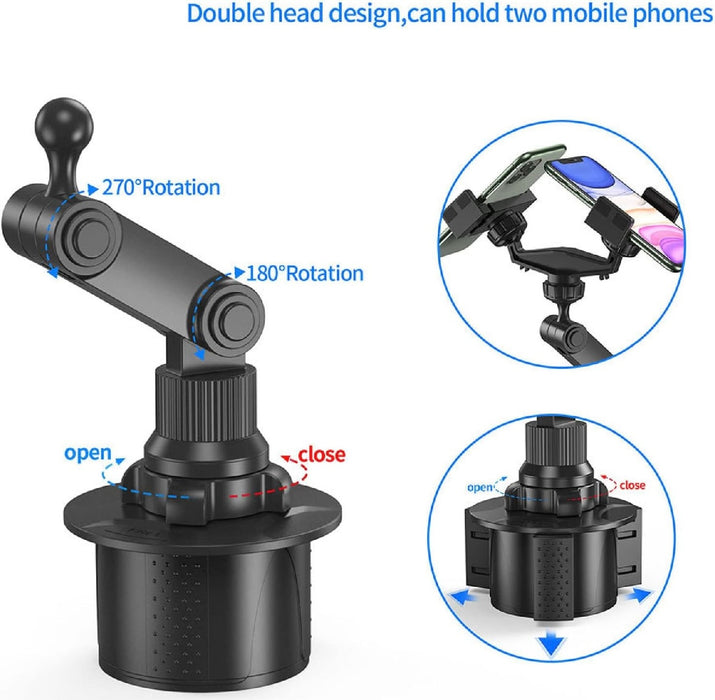 Adjustable 360° Car Phone Holder – Dual Mount for Cup Holder
