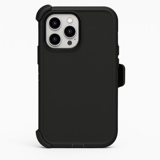 Black phone case with a white background