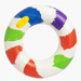 Colorful inflatable ring with red, green, blue, and yellow sections on a white background