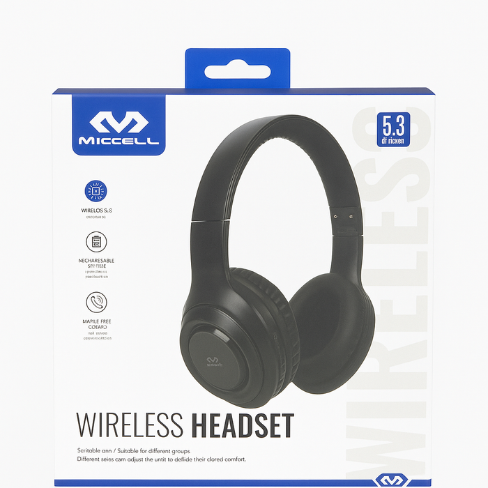 Miccell Wireless Headset – Bluetooth Over-Ear Headphones with Mic