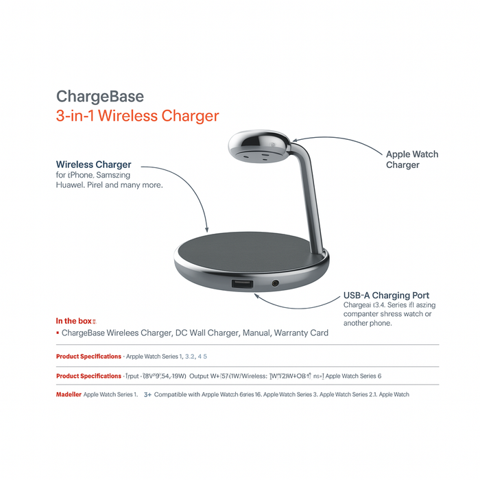 Cygnett ChargeBase 3-in-1 Wireless Charger – MagSafe-Compatible for iPhone, Apple Watch, and More