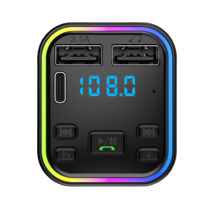 Multifunction Wireless Car FM Transmitter with Bluetooth 5.0 & Dual USB Charging – 7 Color LED