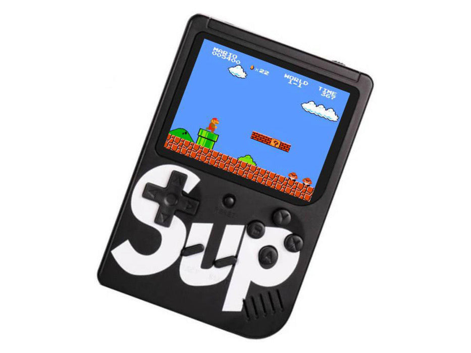 Handheld game console with a classic game displayed on the screen, branded 'Sup'.