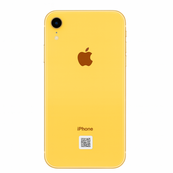 Yellow iPhone XR with Apple logo on a white background