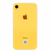 Yellow iPhone XR with Apple logo on a white background