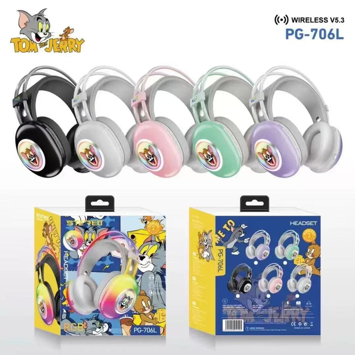 Tom & Jerry PG-706L Wireless RGB Headphones (Light-Up, Cartoon Edition)