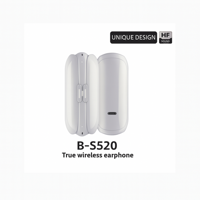 True wireless earphone B-S520 with unique design and HF sound on a white background