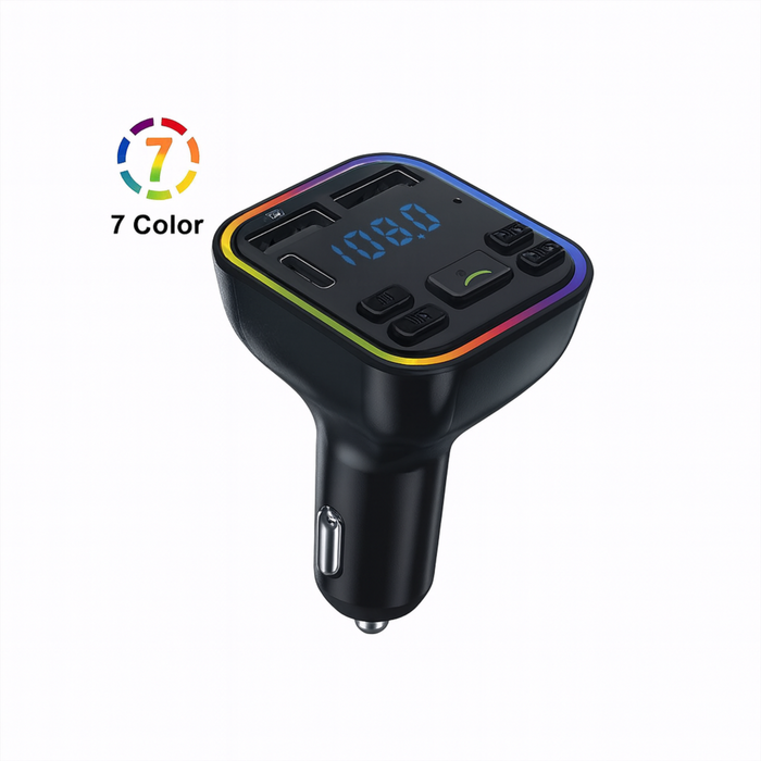 Car charger with 7 color display on a white background