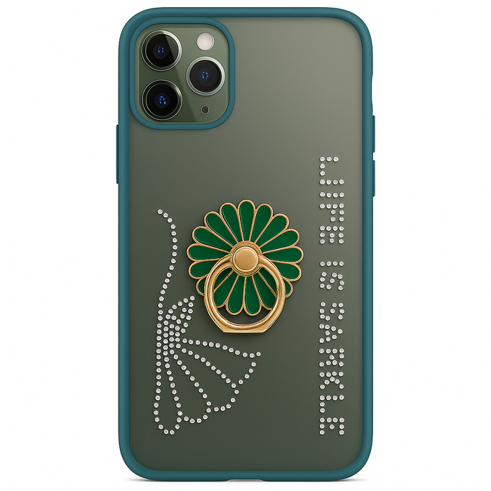 iPhone 11 Pro Max Case – Green Flower Ring with Rhinestone Design