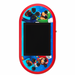 Handheld game console with colorful design on a white background