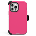 Pink phone case with black accents on a white background