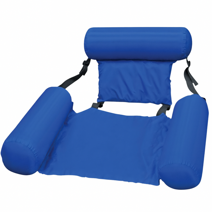 Blue inflatable seat with backrest on a white background