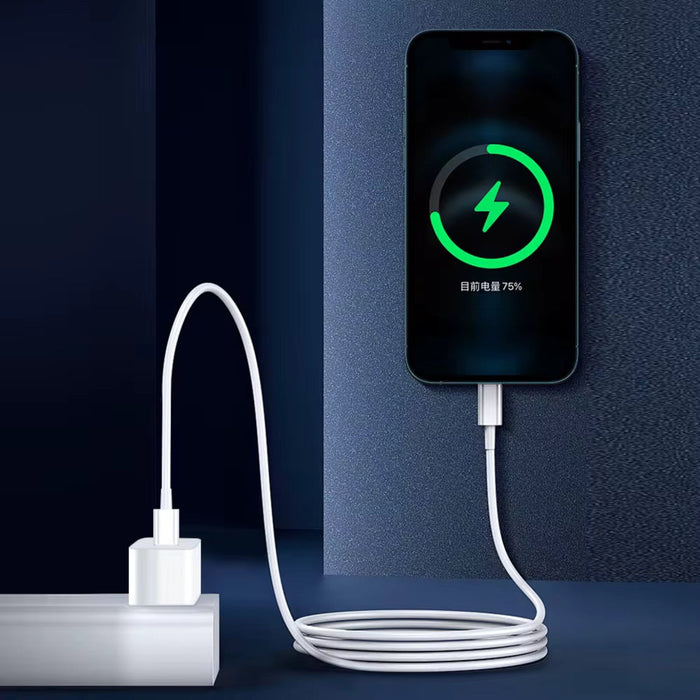 Smartphone charging with a visible battery icon on a dark blue background