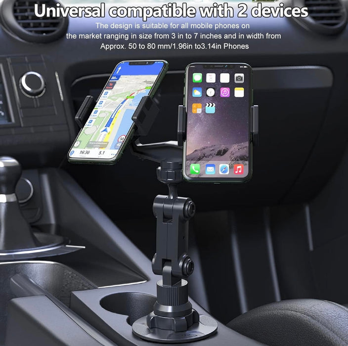 Adjustable 360° Car Phone Holder – Dual Mount for Cup Holder