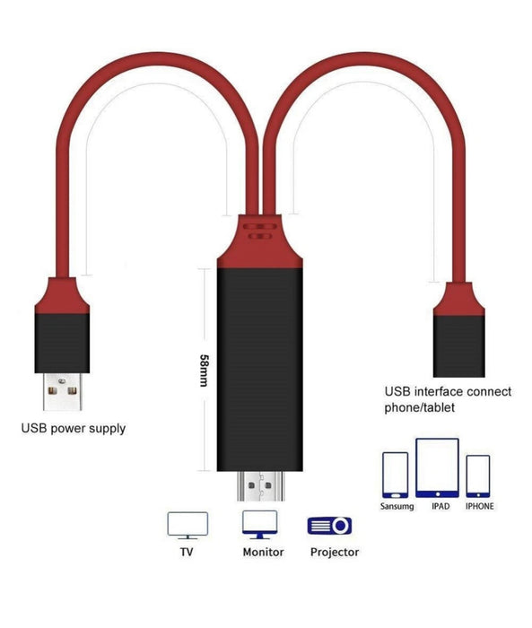 Phone to HDTV Adapter – 1080P Resolution (Lightning & Android Compatible)