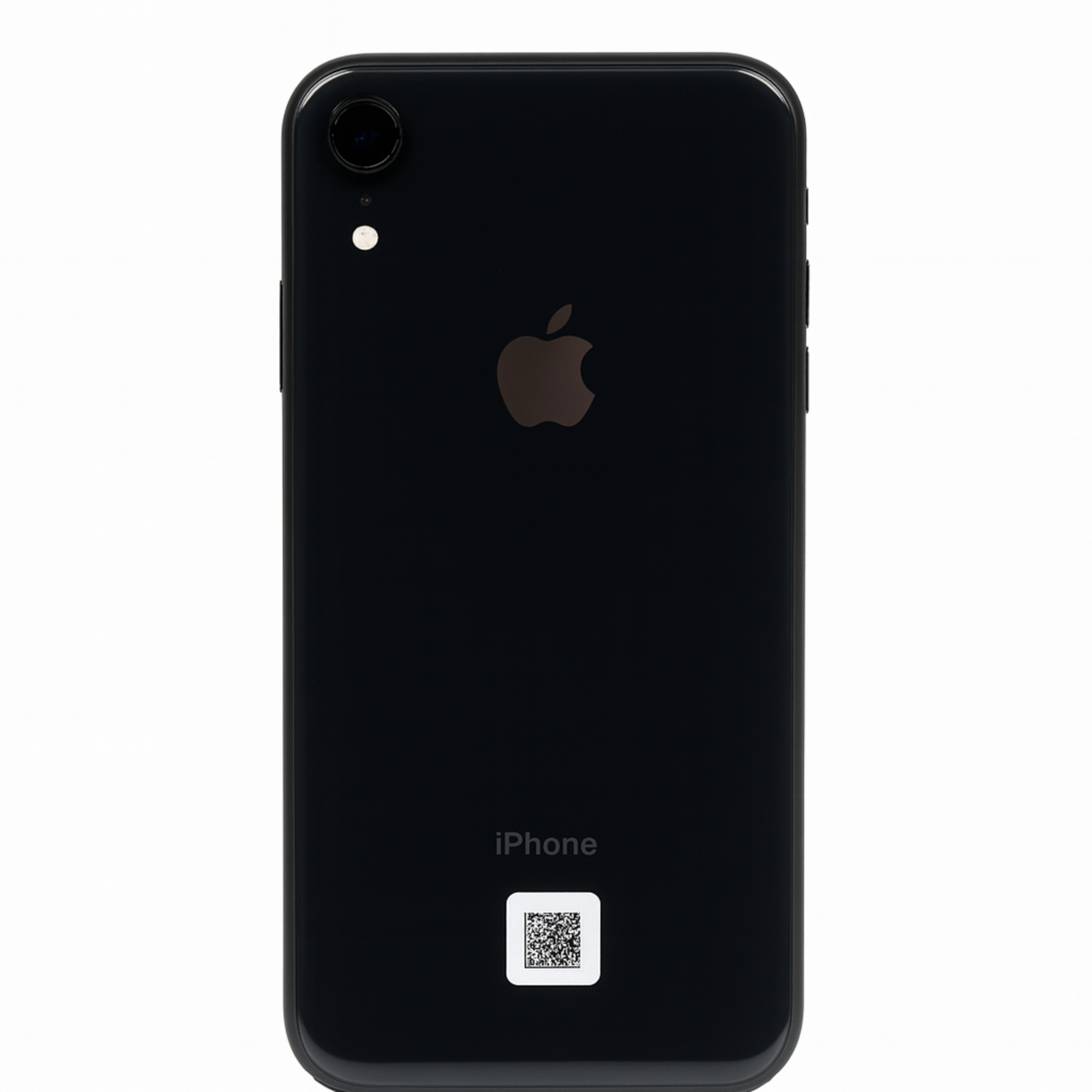 Black iPhone XR back view on a white background