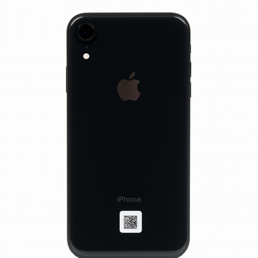 Black iPhone XR back view on a white background