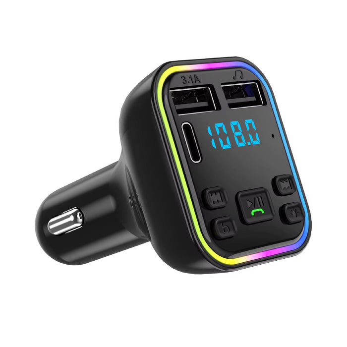 Multifunction Wireless Car FM Transmitter with Bluetooth 5.0 & Dual USB Charging – 7 Color LED