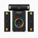 Black speaker system with colorful LED lights on a white background, featuring the brand 'Sonicny'.