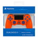 Orange PlayStation DualShock 4 wireless controller in packaging with blue PlayStation logo