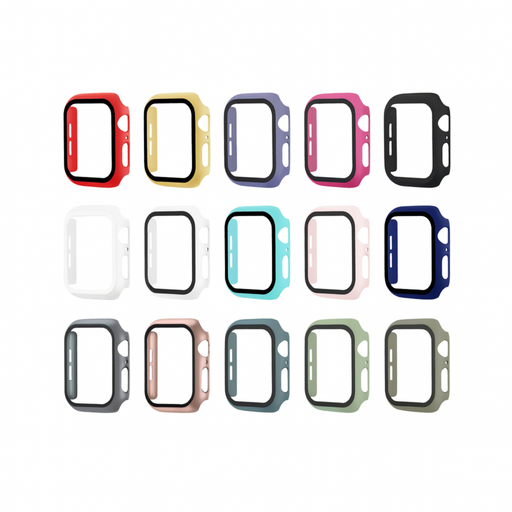 Various colorful watch case frames on a white background