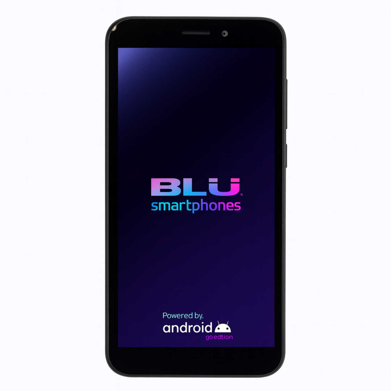 Smartphone with BLU logo on a white background