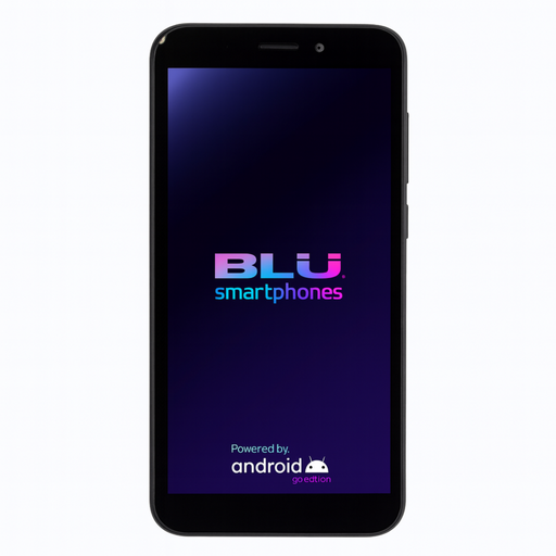 Smartphone with BLU logo on a white background